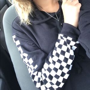 Cropped hooded checkered sleeve hoodie
